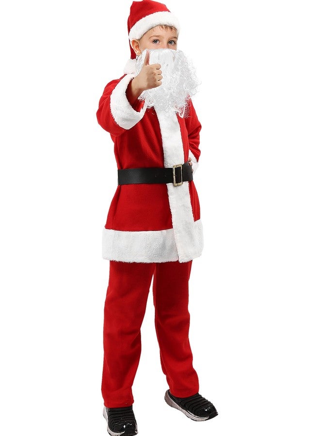 SuBleer Kids Santa Costume-6Pcs,Festive Christmas Santa Suit for Children,Boys Halloween Cosplay Costume with Accessories - Image 2